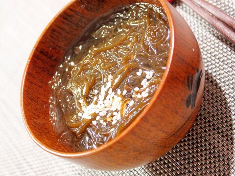 沖縄土産レシピ★塩蔵もずくの簡単中華スープ